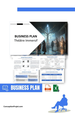 Pack Business Plan pour Théâtre Immersif - Modèle de business plan professionnel pour Théâtre Immersif, spécialement conçu pour les entrepreneurs, incluant un prévisionnel financier 100% automatisé, une stratégie marketing intégrée, ainsi qu’une analyse complète (SWOT, Business Model Canvas, étude de marché et analyse des risques). Ce document au design moderne et entièrement personnalisable sous Word est structuré pour répondre aux exigences des banques et des investisseurs, tout en permettant un gain de temps considérable grâce à son contenu pré-rédigé.