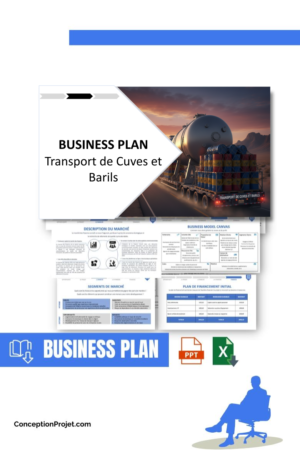 Pack Business Plan pour Transport de Cuves et Barils - Modèle de business plan professionnel pour Transport de Cuves et Barils, spécialement conçu pour les entrepreneurs, incluant un prévisionnel financier 100% automatisé, une stratégie marketing intégrée, ainsi qu’une analyse complète (SWOT, Business Model Canvas, étude de marché et analyse des risques). Ce document au design moderne et entièrement personnalisable sous Word est structuré pour répondre aux exigences des banques et des investisseurs, tout en permettant un gain de temps considérable grâce à son contenu pré-rédigé.
