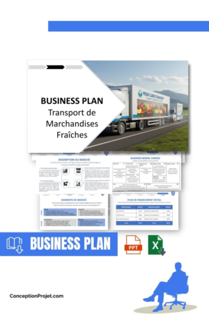 Pack Business Plan pour Transport de Marchandises Fraîches - Modèle de business plan professionnel pour Transport de Marchandises Fraîches, spécialement conçu pour les entrepreneurs, incluant un prévisionnel financier 100% automatisé, une stratégie marketing intégrée, ainsi qu’une analyse complète (SWOT, Business Model Canvas, étude de marché et analyse des risques). Ce document au design moderne et entièrement personnalisable sous Word est structuré pour répondre aux exigences des banques et des investisseurs, tout en permettant un gain de temps considérable grâce à son contenu pré-rédigé.