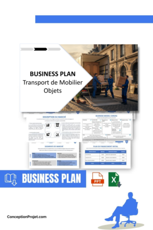 Pack Business Plan pour Transport de Mobilier Objets - Modèle de business plan professionnel pour Transport de Mobilier Objets, spécialement conçu pour les entrepreneurs, incluant un prévisionnel financier 100% automatisé, une stratégie marketing intégrée, ainsi qu’une analyse complète (SWOT, Business Model Canvas, étude de marché et analyse des risques). Ce document au design moderne et entièrement personnalisable sous Word est structuré pour répondre aux exigences des banques et des investisseurs, tout en permettant un gain de temps considérable grâce à son contenu pré-rédigé.