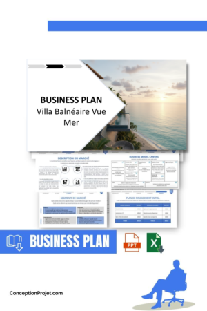 Pack Business Plan pour Villa Balnéaire Vue Mer - Modèle de business plan professionnel pour Villa Balnéaire Vue Mer, spécialement conçu pour les entrepreneurs, incluant un prévisionnel financier 100% automatisé, une stratégie marketing intégrée, ainsi qu’une analyse complète (SWOT, Business Model Canvas, étude de marché et analyse des risques). Ce document au design moderne et entièrement personnalisable sous Word est structuré pour répondre aux exigences des banques et des investisseurs, tout en permettant un gain de temps considérable grâce à son contenu pré-rédigé.