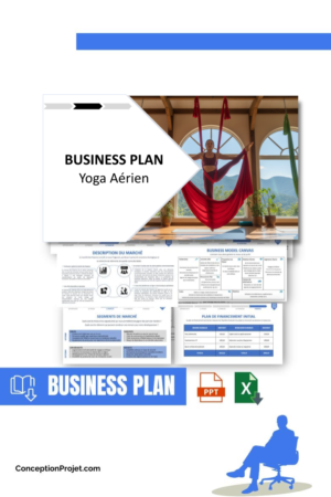 Pack Business Plan pour Yoga Aérien - Modèle de business plan professionnel pour Yoga Aérien, spécialement conçu pour les entrepreneurs, incluant un prévisionnel financier 100% automatisé, une stratégie marketing intégrée, ainsi qu’une analyse complète (SWOT, Business Model Canvas, étude de marché et analyse des risques). Ce document au design moderne et entièrement personnalisable sous Word est structuré pour répondre aux exigences des banques et des investisseurs, tout en permettant un gain de temps considérable grâce à son contenu pré-rédigé.
