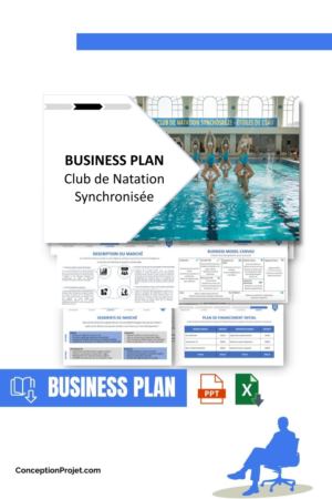 Pack Business Plan pour Club de Natation Synchronisée - Modèle de business plan professionnel pour Club de Natation Synchronisée, spécialement conçu pour les entrepreneurs, incluant un prévisionnel financier 100% automatisé, une stratégie marketing intégrée, ainsi qu’une analyse complète (SWOT, Business Model Canvas, étude de marché et analyse des risques). Ce document au design moderne et entièrement personnalisable sous Word est structuré pour répondre aux exigences des banques et des investisseurs, tout en permettant un gain de temps considérable grâce à son contenu pré-rédigé.